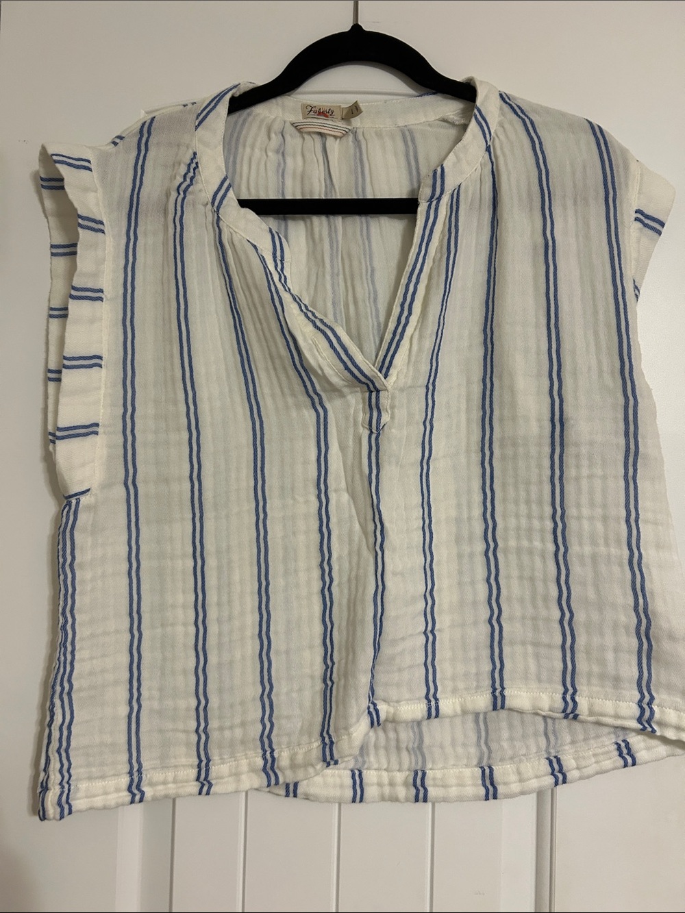 Faherty Striped Sleeveless Gauze Top in White and Blue